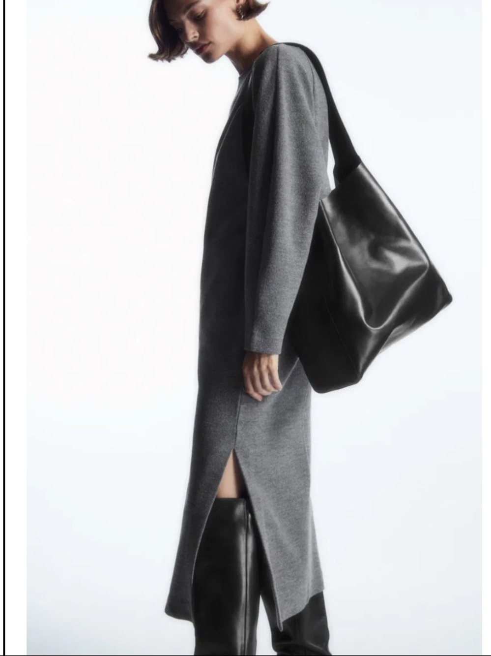 COS Grey Wool Knit Midi Dress with Side Slit - Picture 5 of 16